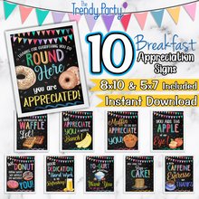 Load image into Gallery viewer, 10 Breakfast Appreciation Signs Instant Download | 8x10 and 5x7 Sizes Included