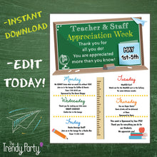 Load image into Gallery viewer, Chalkboard Themed Teacher and Staff Appreciation Flyer | Classic Classroom Theme