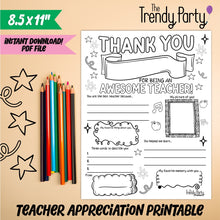 Load image into Gallery viewer, Free Printable: "Thank You For Being An Awesome Teacher" Coloring Page