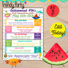 Load image into Gallery viewer, Tuttie Fruitie Themed Teacher and Staff Appreciation Flyer