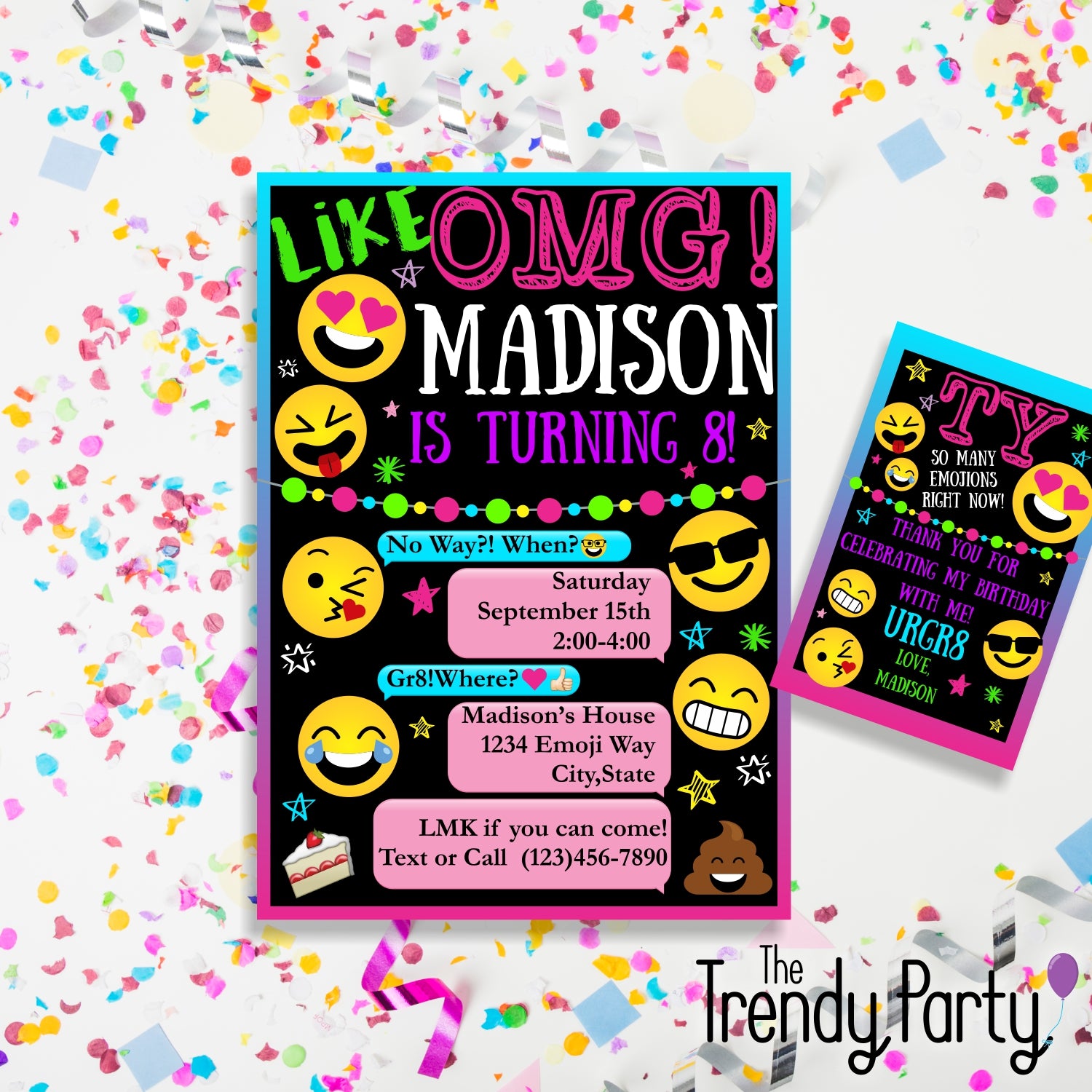 Emoji Birthday Party Invitation Plus Thank You Card – The Trendy Party emoji-birthday-party-invitation-plus-thank-you-card-the-trendy-party