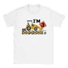 Load image into Gallery viewer, I'm 3 and Digging It Kids Crewneck T-shirt Construction Party Shirt