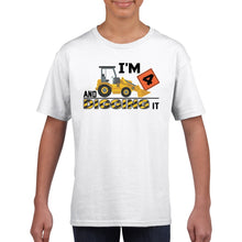 Load image into Gallery viewer, I'm 4 and Digging It Kids Crewneck T-shirt Construction Party Shirt