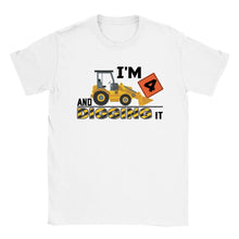 Load image into Gallery viewer, I'm 4 and Digging It Kids Crewneck T-shirt Construction Party Shirt