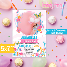 Load image into Gallery viewer, Butterfly &amp; Flower Birthday Invitation with Insert your own Image
