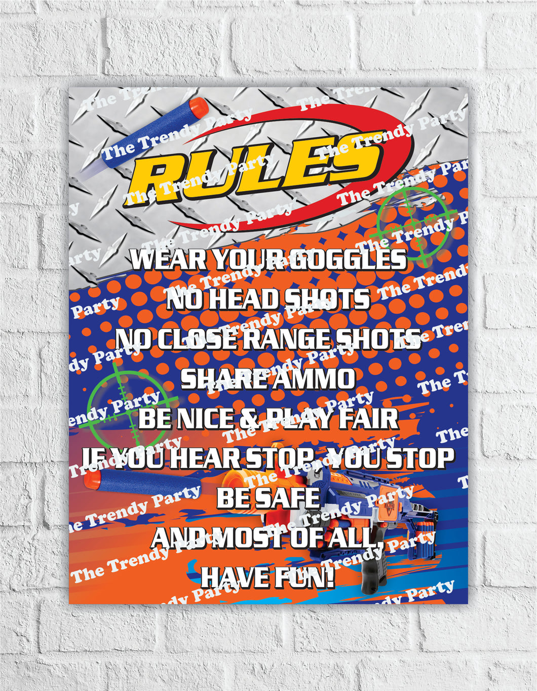nerf battle goggles Nerf Battle Printable Rules Sign Digital Download – The Trendy Party